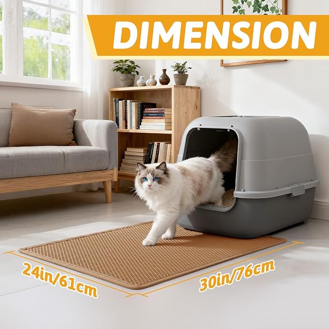 Pieviev Litter Mat, Double-Layer Waterproof Litter Trap, 30" x 24" Brown | Honeycomb Design Catches Scattered Particles to Stop Tracking, Urineproof Base Protects Floors, Easy to Clean - Image 2