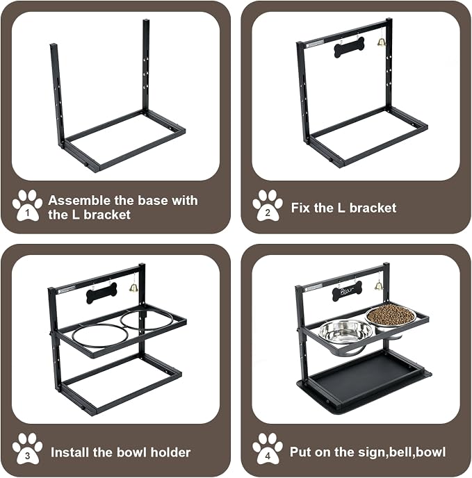 Elevated Dog Bowls with Slow Feeder for Large and Medium Dogs, Adjustable Height Raised Dog Bowl Stand with 2 Stainless Steel Bowls and Spill-Proof Mat, Dog Feeder for Healthy Eating (Grey) - Image 6