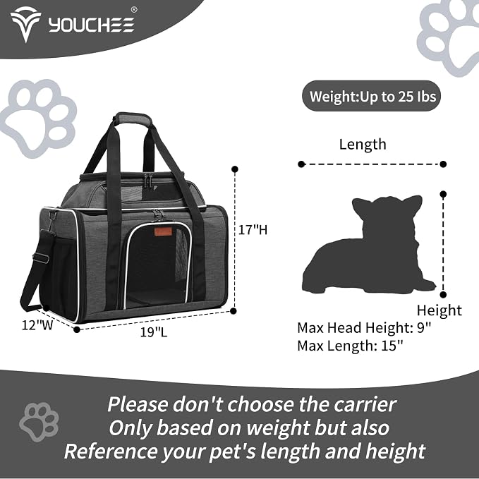 19" Large Pet Carrier for Cats & Small Dogs up to 25 lbs, Airline Approved Soft-Sided Dog Travel Bag, Top Expandable with Breathable Mesh, Washable Liner & Safety Tether. (Grey) - Image 4