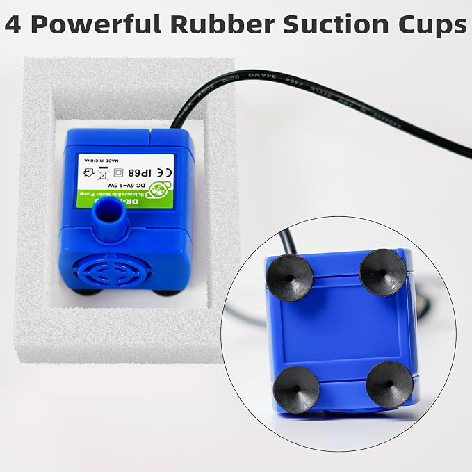 Cat Water Fountain Pump Replacement(No Led & with Brush)， DR-DC 160 | IP68 Submersible Water Motor For Stainless Steel & Ceramic Cat Water Fountain, Ultra Quiet Blue Pet Fountain Pump, Easy Clean - Image 6