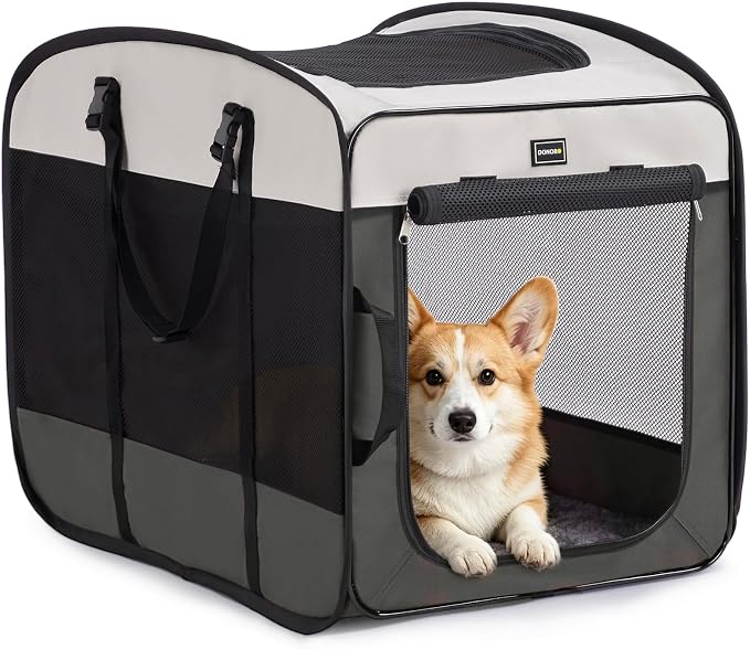 DONORO Dog Kennels and Crates for Medium Dogs, Portable Pop Up Indoor Pet Cage with Sturdy Wire Frame, Collapsible Travel Crate Soft Sided Cat Bag Escape Proof (Gray, 36.0" L x 23.0" W x 28.0" H) by DONORO