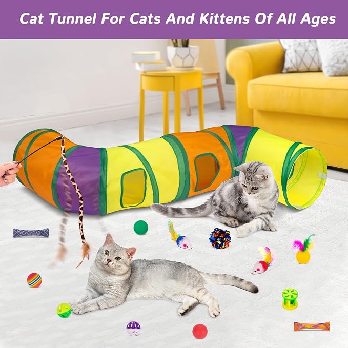 Retro Shaw 33PCS Interactive Cat Toys, Cat Play Tunnels for Indoor Cats | Kitten Feather Wand Springs Crinkle Balls Bell Plush Mice Chew Kicker, Relieves Boredom & Anxiety - Image 4