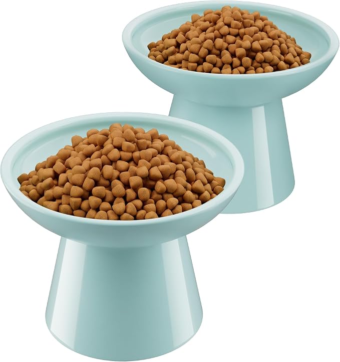 LoeJan Ceramic Cat Bowls, Elevated Cat Food and Water Bowls Set, Extra Wide and Raised Ceramic Bowls, Anti-Vomit Whisker-Free Pressure Cat Feeder for Kittens to Adult Cats by LoeJan