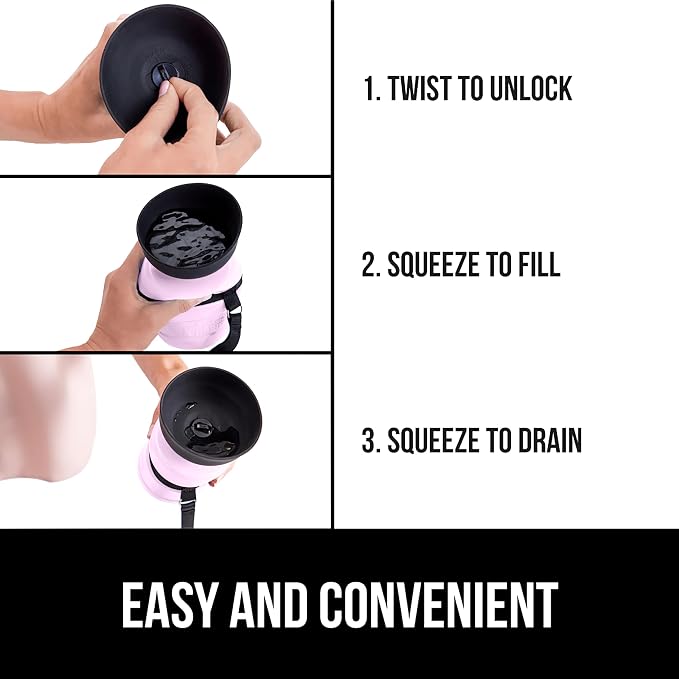 GORILLA GRIP Dog Water Bottle, Portable Water Bowl Dispenser for Dogs, 16 oz Leak Proof Pet Travel Squeeze Bottles, Food Grade Silicone, to Go Puppy Essentials, Hiking Camping Trip Accessories, Pink - Image 7