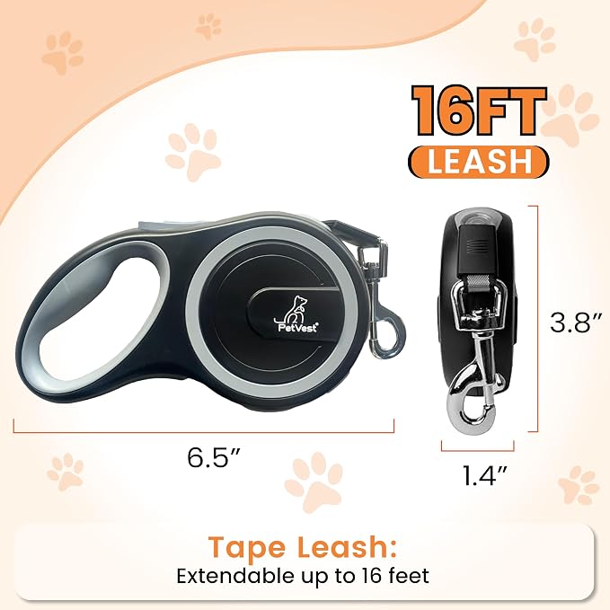 Retractable Dog Leash – Extendable up to 16 FT, Heavy Duty Nylon Tape, No-Tangle, One-Handed Brake & Lock, for Small to X-Large Dogs up to 44 lbs (Black) - Image 2