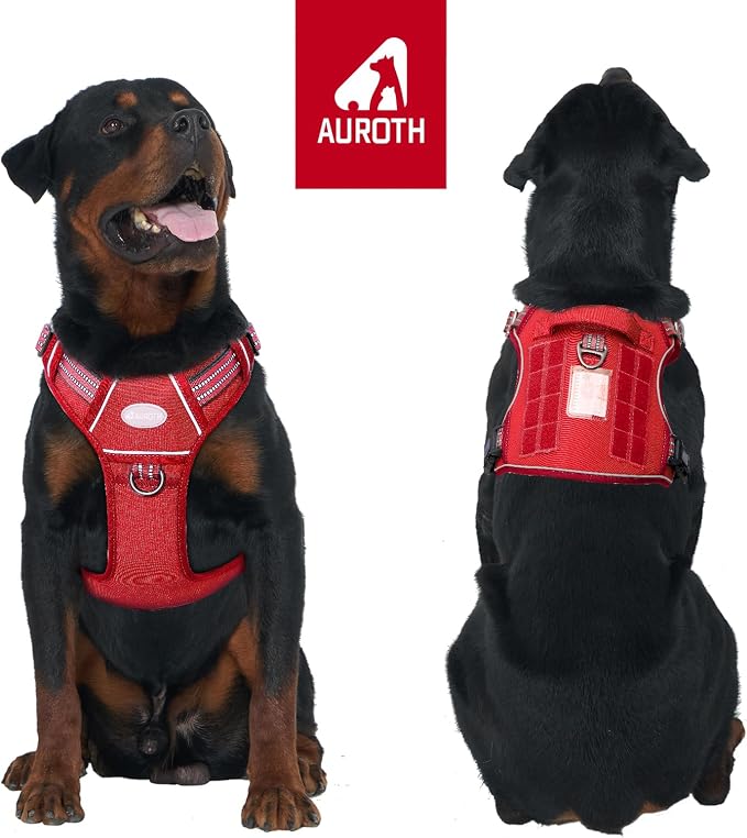 AUROTH Tactical Dog Harness for Large Dogs No Pull Adjustable Pet Harness Reflective K9 Working Training Easy Control Pet Vest Military Service Dog Harnesses Red XL | Easy Control Handle, Adjustable, Reflective, Military K9, for Doberman Husky Walking ... - Image 2
