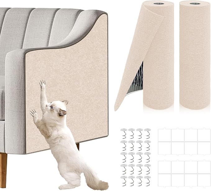2 Pcs Total 78.8"x15.8" Cat Scratch Mat, Cat Scratch Couch Furniture Protector, Trimmable Self-Adhesive Cats Scratch Pads, DIY Cat Scratcher for Wall Protector and Covering Cat Tower (Beige) by Unknown