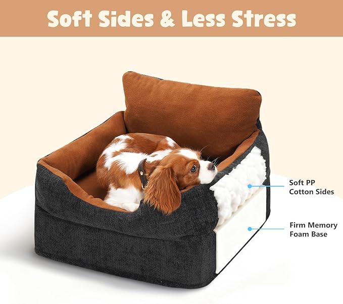 Avont Dog Car Booster Seat for Small/Medium Dogs Under 30 lbs, Elevated Puppy Carseat, Front Seat Pet Car Bed -Grey - Image 2