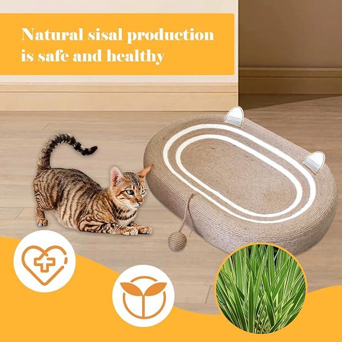 Cat Scratcher Bed 3 in 1 Sisal Cat Scratching Board for Indoor Oval Cat Scratch Pad Durable Scratching Lounge Bed Round Bowl with Toy Balls for Cats Kitten Puppy (24"x15.7"x3.5") - Image 3