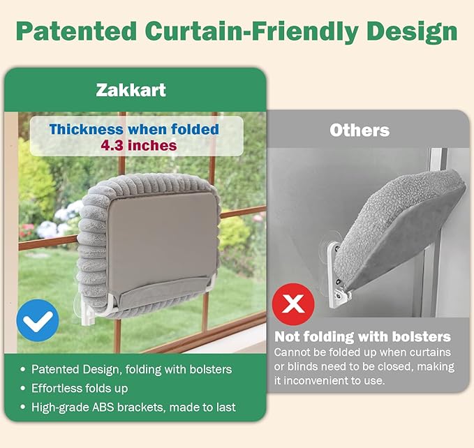 Zakkart SnugCloud Foldable Cat Window Perch - Cordless, Ultra Soft Machine Washable Bed with 4-Sided Bolster, Metal Frame - Window Hammock for Large Cats and Kittens (Gray, Large) - Image 2