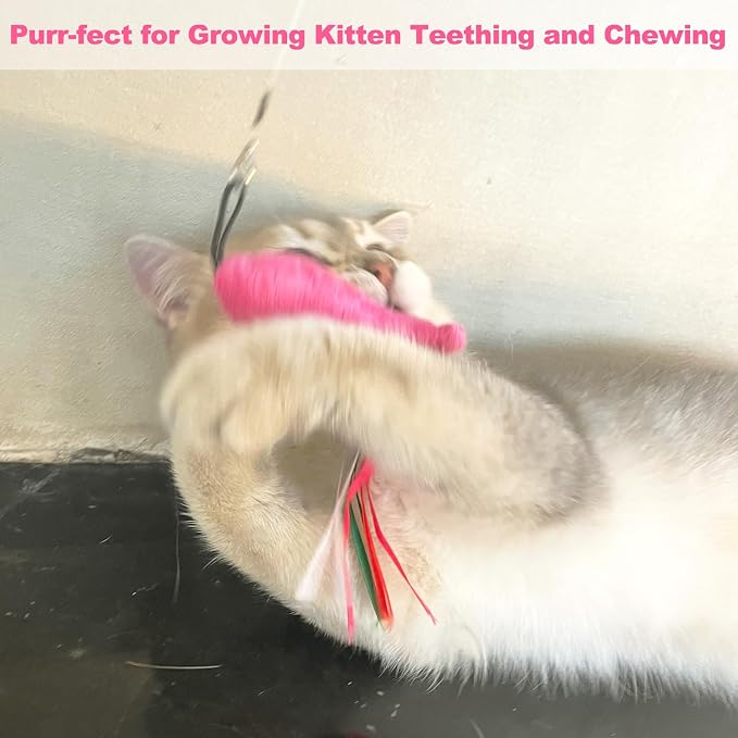 Cat Toys Catnip, 5PCS Floppy Fish Cat Toy Filled Soft Plush, Pink Flopping Fish Chew Kitten Toys, Catnip Wand Toy Attachment with Ribbons, Interactive Cat Toys for Indoor Cats Kitten Play Chew - Image 4