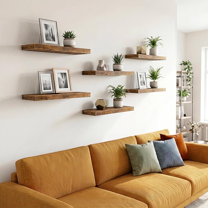 Fixwal Floating Wall Shelves for Decor (Rustic Brown, Set of 6, 15.7 Inch) | MDF Shelves with Metal Brackets, Space Saving for Books, Decor, Works in Bathroom, Kitchen, Living Room, Bedroom - Image 7