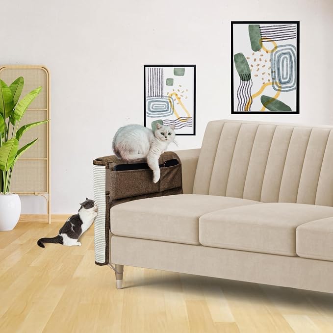 Upgraded Cat Scratch Furniture Protector,Cat Scratch Sofa Arm Sheild with 27.6’‘L*19.6’‘W Natural Sisal and Scratch Ball for Protecting Couch Sofa Chair Furniture (Brown/Right Handed) - Image 7
