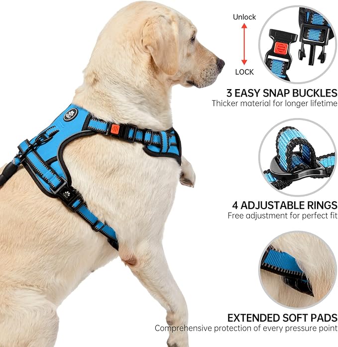 NESTROAD No Pull Dog Harness,Adjustable Oxford Dog Vest Harness with Leash,Reflective No-Choke Pet Harness with Easy Control Soft Handle for Large Dogs(Large,Blue) - Image 4