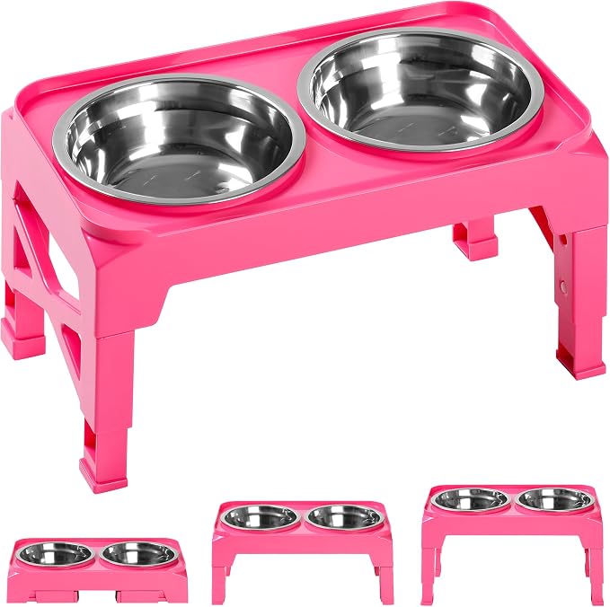 Hubulk Elevated Dog Bowls with 2 Stainless Steel Dog Food & Water Raised Bowls with No Spill Edge Non-Slip Stand Adjusts to 3 Heights(2.75", 6.0", 7.5") for Small Medium Dogs and Pet by Hubulk