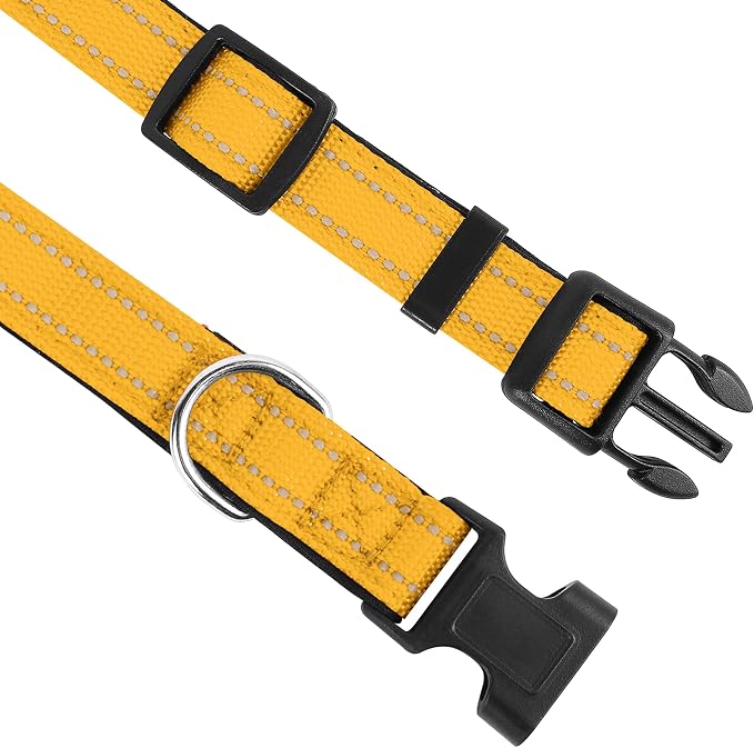 Reflective Dog Collar, Adjustable Soft Neoprene Padded Nylon Pet Collars with Buckle for Small Dogs, Yellow,S | Breathable Nylon for Small Dogs,Tear-Resistant Webbing,Chafe‑Free on Walks and Hikes,Metal D-Ring,Night Safety - Image 3