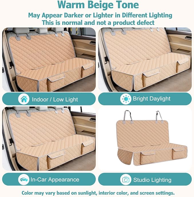 Bark Lover Dog Car Seat Cover for Back Seat Waterproof Backseat Protector, Nonslip Rear Seat Cover for Kids,Universal Size Fits Cars Trucks SUVs (Beige) - Image 3