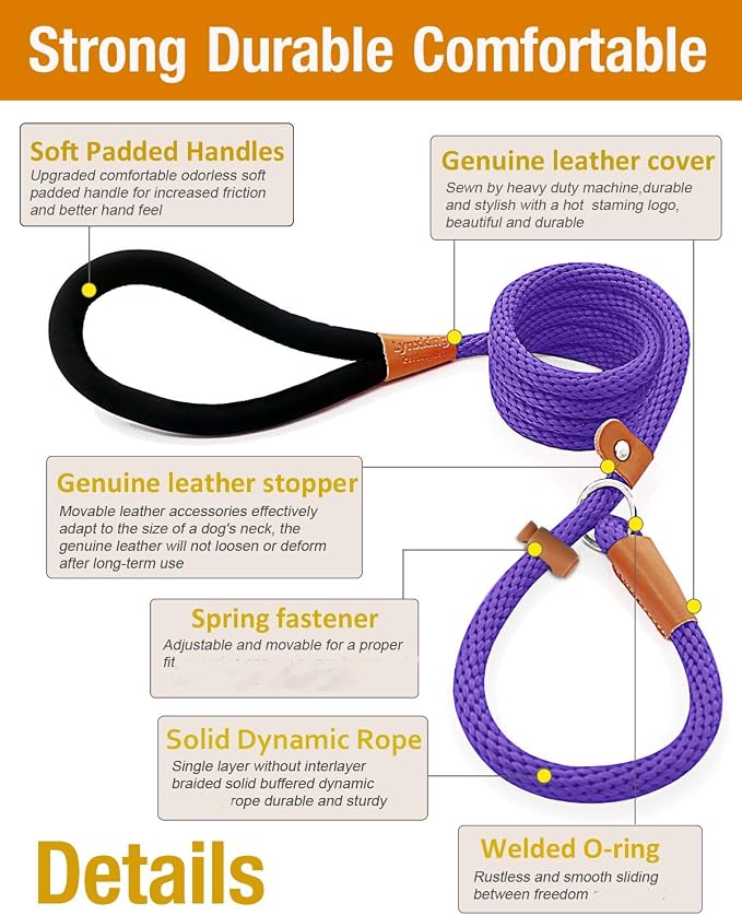 2 Pack Dog Leash Slip Lead Braided Rope Pet Training Loop Leashes 5ft 6ft | Lynxking Strong Heavy Duty 1/2" 3/8", Durable Padded Handle No Pull Basic Training Nylon Lead,Small Medium Large Dogs Puppy - Image 6