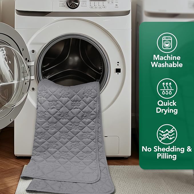 PAWFINITY Waterproof Arm Chair Covers for Dogs, Pet Blanket for Couch | Paw Print Quilted, Hair Resistant, Anti Cat Scratch, Washable Furniture Protector for Single Sofa Cushion, 30x30 Inch, Grey - Image 8