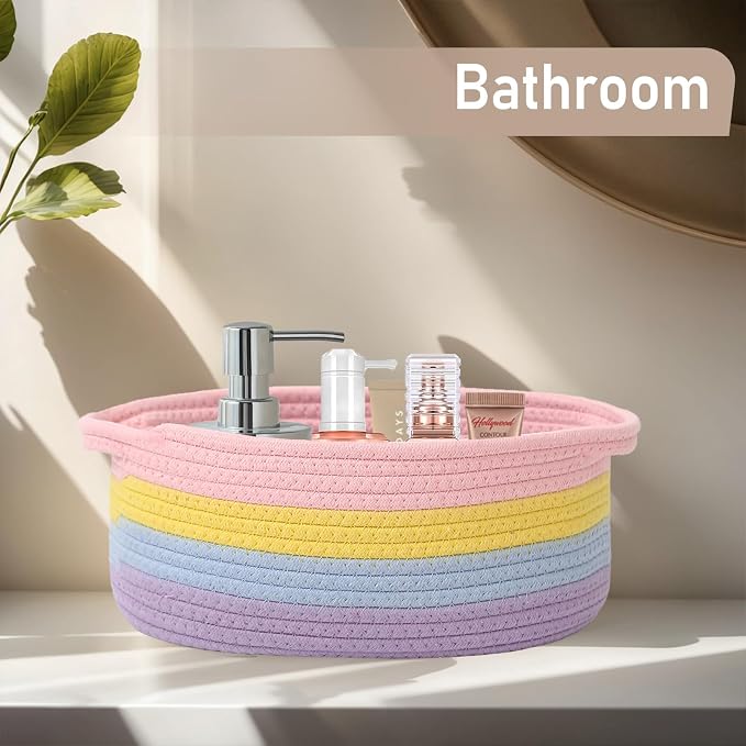 JMvicyroam Small Woven Basket, Empty Gift Basket, Rainbow/3 Pack | Small Gift Basket, Cotton Rope, 12 x 8 x 53 in, Handles, Includes Ribbon and Bag, Birthday Gift Basket - Image 8