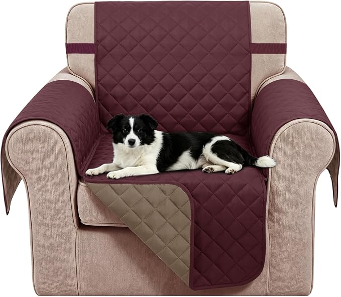 Reversible Recliner Chair Covers, 23" Chair, Burgundy/Camel | Chair Covers for Living Room with Elastic Straps, Water Repellent, Chair Protectors Covers for Dogs by LuxshareHome