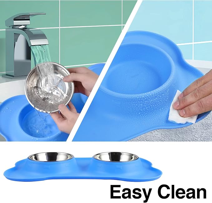 Dog Bowls 2 Stainless Steel Bowl for Pet Water and Food Feeder with Non Spill Skid Resistant Silicone Mat for Pets Puppy Small Medium Cats Dogs - Image 5