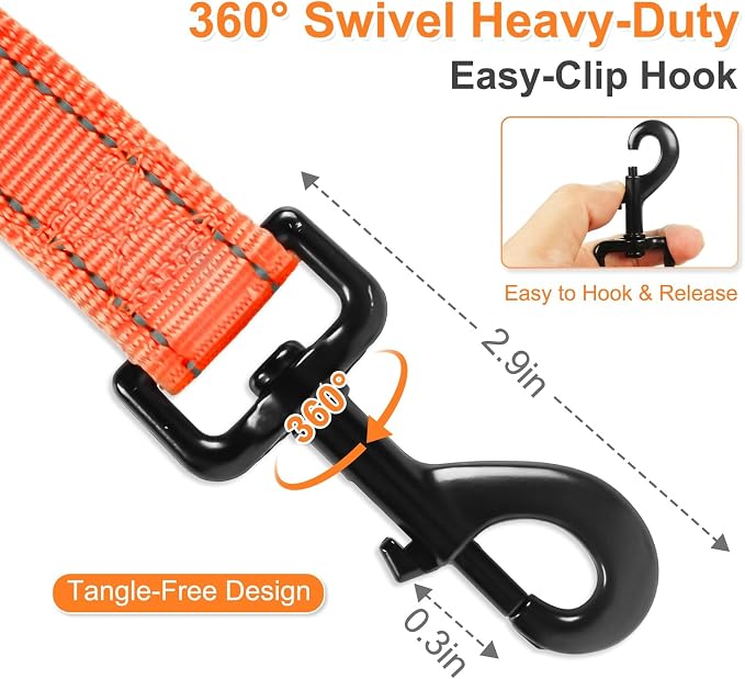 Heavy Duty Dog Leash with 2 Comfortable Padded Handles, 6FT Traffic Handle Extra Control, Highly Reflective Threads Leash for Small/Medium/Large Dogs (Orange) - Image 3