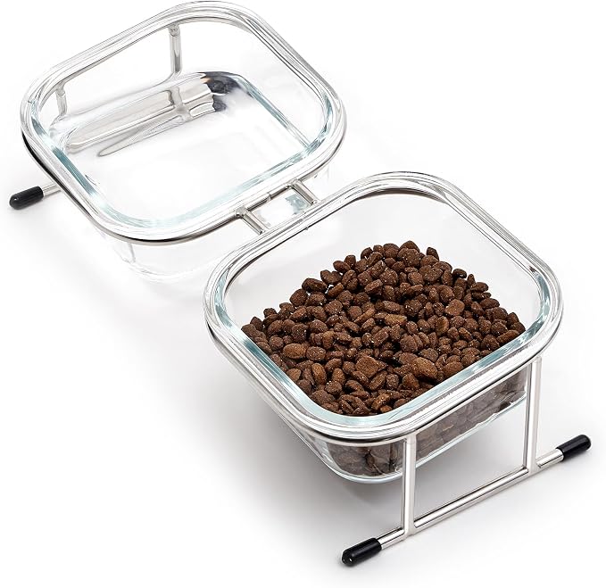 Elevated Cat Bowls, 15° Tilted Glass Raised Cat Food and Water Bowl | Stainless Steel Stand, 2 Large Capacity Glass Cat Bowls and 4 Anti Slip Feet, Suitable for Cats and Little Dogs - Image 9
