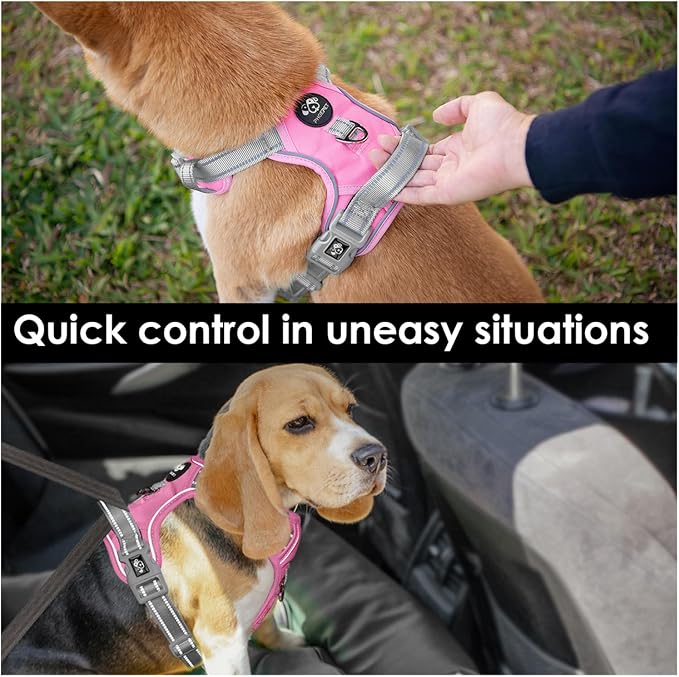 No Pull Dog Harness, Unique Colors Reflective Adjustable Dog Vest, with Soft Training Handle Metal Clips for Small Medium Large Dogs (Baby Pink Base & Grey Straps,L) | with Soft Training Handle Metal Clips for Small Medium Large Dogs (Baby Pink Base & ... - Image 4