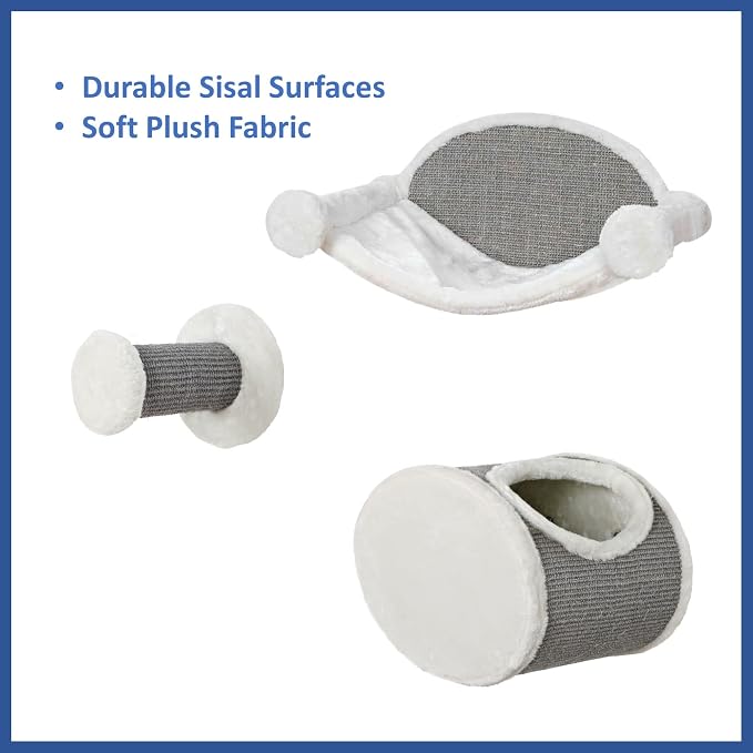 Trixie Liam Wall Mounted Cat Furniture - 3pc Cat Wall Scratcher - Climbing Shelves, Plush & Sisal Covered Condo, Hammock, and Step - Gray - Image 7