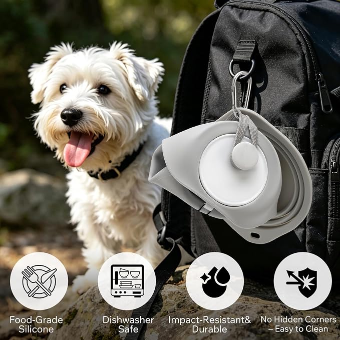 Dog Water Bottle and Collapsible Bowl Set, 18.6 oz/550ml Leakproof Silicone Portable Pet Travel Water Bottle for Walking, Hiking and Camping, Light Grey - Image 3