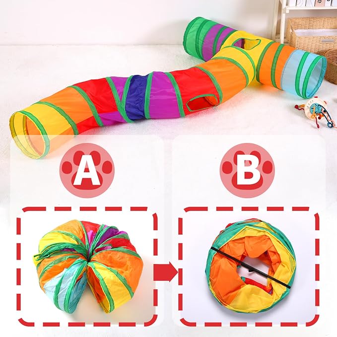 Pet Cat Tunnel, S-T Size Tunnels for Indoor Cats, Collapsible Pet Tunnel for Kitten, Puppy, Rabbit, 25cm-Wide Tunnels, Durable & Breathable, with Peek Hole Toy Ball - Image 4