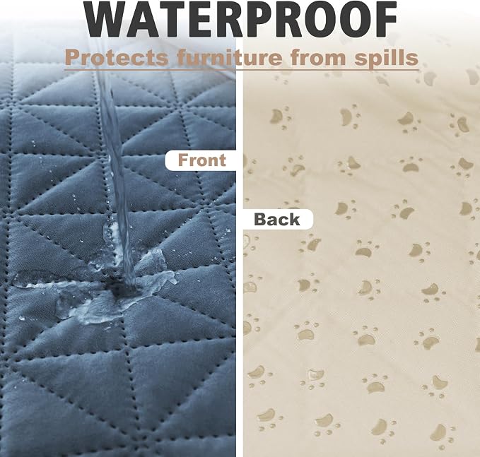 Ameritex Sofa Cover Waterproof for Seats Couch Cover for Dogs Pet Couch Cover Velvet for Chair Loveseat Sofa Machine Washable (Blue, 30x60 Inch) - Image 2