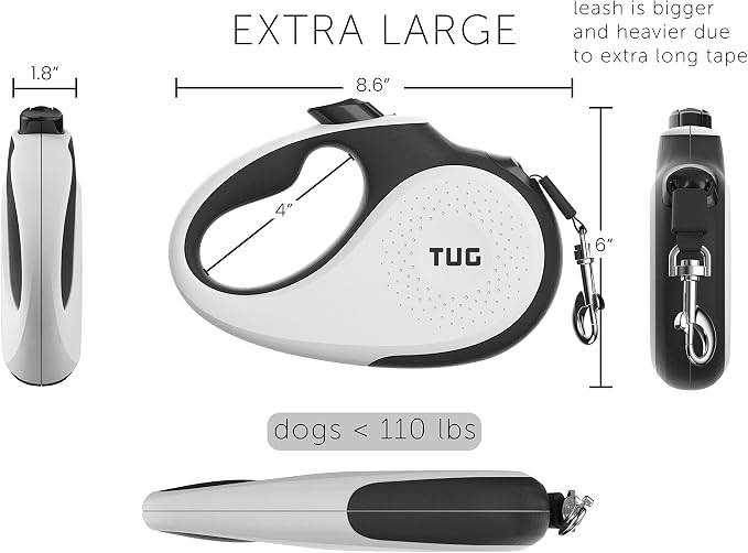 TUG XL Retractable Dog Leash, 26 ft (Extra Large, White) | 360° Tangle-Free Retraction, 26 ft Tape, Quick Thumb Lock, Anti-Slip Handle, For Dogs Under 110 lbs - Image 3