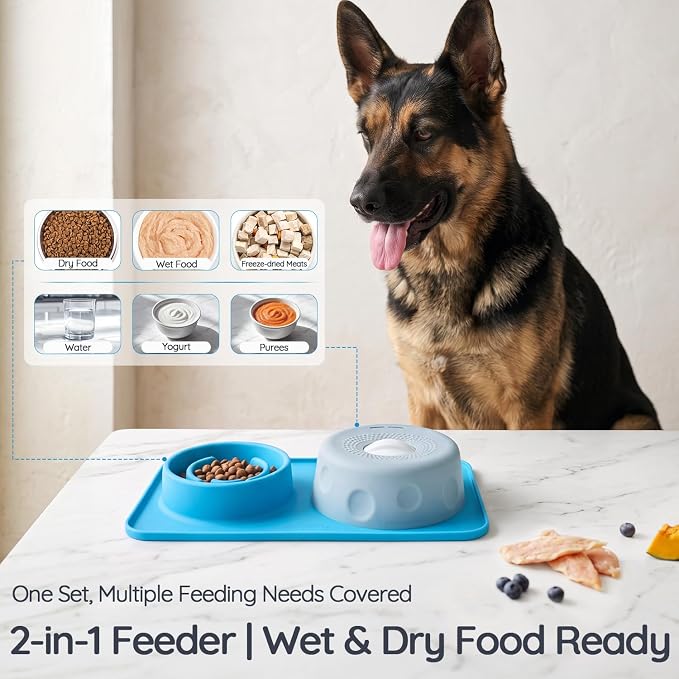 2-in-1 Slow Feeder Dog Bowls & Lick and Roll Bowl for Medium/Large Dogs | Rolling Lick Ball for Wet Food & Slow Feeder Bowl for Dry Kibble, Non-Slip Silicone Mat, BPA-Free, for Dogs Up to 150 lbs - Image 3