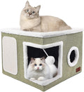Cat Beds for Indoor Cats, Large Cat Cave Bed with Scratch Pad and Fluffy Ball, Foldable Cat Hideaway, Cat House with Reversible Cushion for Multi Small Pet Up to 30LBS, Green by Unknown