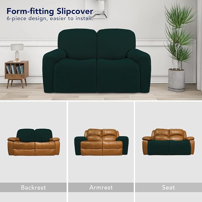 PureFit Super Stretch Loveseat Recliner Sofa Couch Cover with Pocket | 2 Seat Non Slip Soft Sofa Slipcover, Washable Reclining Furniture Protector for Kid, Pet (Recliner Loveseat, Deep Teal) - Image 4