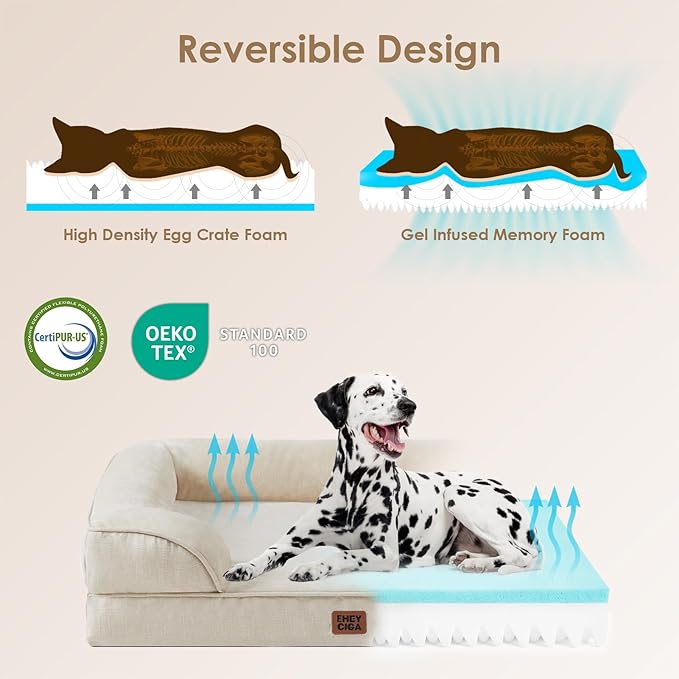 EHEYCIGA Orthopedic Dog Beds Large Sized Dog, Waterproof Washable Pet Bed | Non-Slip Bottom and Egg-Crate Memory Foam XL Dog Couch Bed with Washable Removable Cover, Beige - Image 3