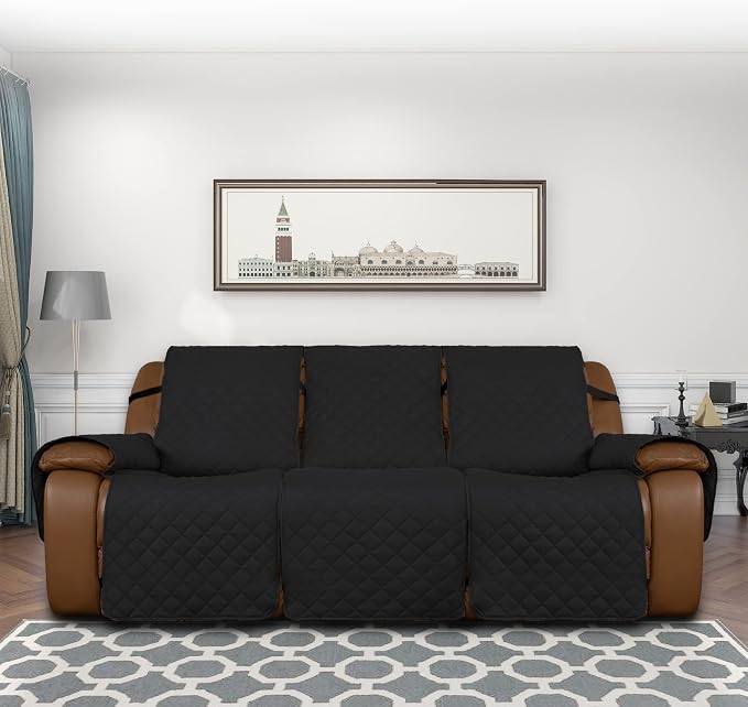 Easy-Going Oversized Recliner Sofa Cover, Reversible Couch Cover for 3 Seat Recliner, Split Sofa Cover for Each Seat with Elastic Straps for Kids, Dogs, Pets (3 Seater, Black/Black) | Sofa Slipcover For Dogs, Sofa Cover For Oversized Recliner, Furnitur... - Image 2