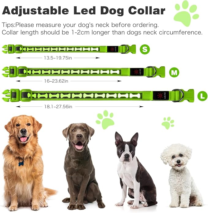 Flashseen LED Dog Collar Light Up USB-C Rechargeable (Green, Small) | Glow in the Dark Collar for Night Walking, Adjustable Waterproof Visibility Glowing Collars for Dogs - Image 5