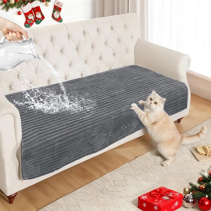 NAISI Couch Covers for Dogs Waterproof Flannel Striped Sofa Cover Pet Friendly Washable Dog Mat for Couch Anti Slip Sectional Sofa Slipcover Protector(1pc/35"x 63",Dark Grey) by NAISI