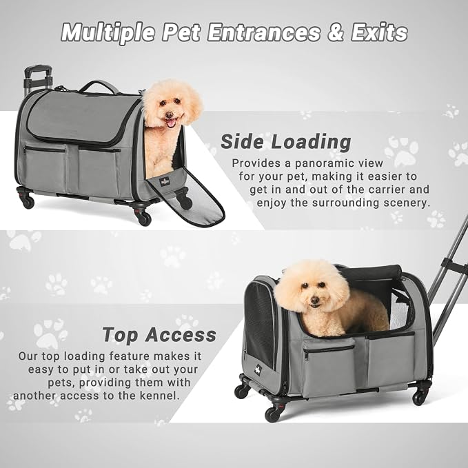 Large Pet Carrier with Wheels, Foldable Rolling Dog Carrier with Big Pocket, Cat Rolling Bag 21"x13"x13" for 2 Cats &Dogs, for Travel, Outdoor, Vet Visits, Camping, Indoor. Gray. (Not for Airline) - Image 6