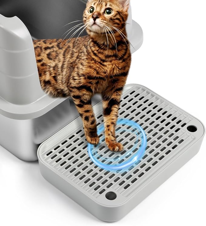 Cat Litter Box Step with Filter Function, Non-Slip Cat Step, Light Grey | Double Layer Litter Box Ramp for Kitten & Elderly Cats, Litter Catcher for Automatic Cat Litter Box, Easy to Clean by Bartuke
