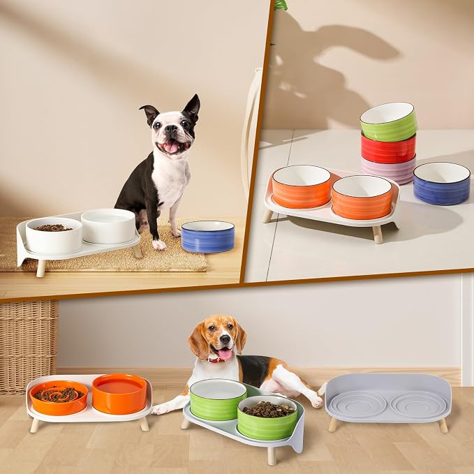 Raised Dog Feeder Bowl Stand (Without Bowls), Fits Dish up to Φ 6" | Spill Proof Elevated Dog Food Stand, Double 3 Diameters Pet Food Holder for Small and Medium Breeds and Cats, Grey - Image 9