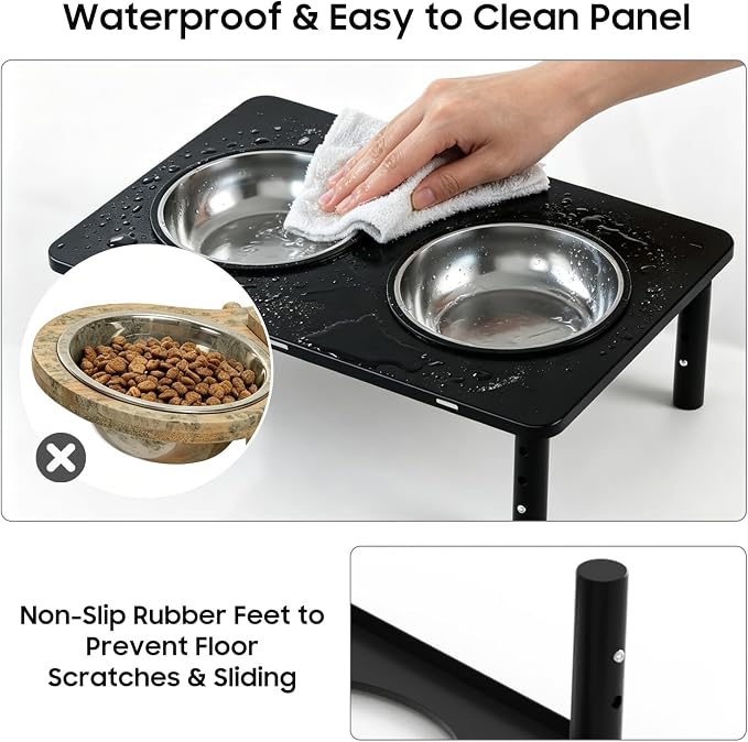 Adjustable Elevated Cat Bowls,6°/12° Tilted Cat Bowl Stand Anti-Vomiting | 3 Heights,Raised Cat Food and Water Bowl Set with Metal Stand,2 Stainless Steel Bowls for Cats and Puppy - Image 4