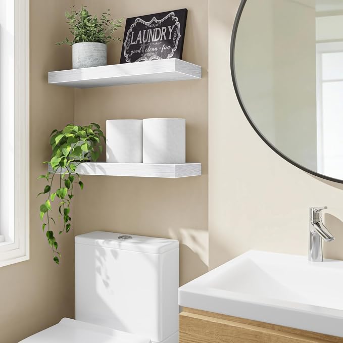 Fixwal Floating Shelves for Wall Decor (White, Set of 2, 15.7 Inch) | MDF Shelves with Metal Brackets, Space Saving for Books, Decor, Works in Bathroom, Kitchen, Living Room, Bedroom - Image 2