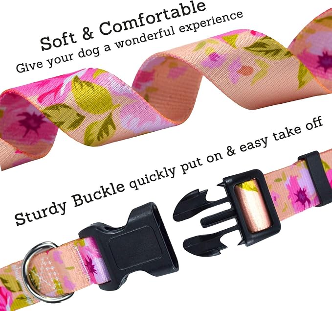 Mihqy Dog Collar for Medium Dogs, Fashion Design, Pink Rose,M | Neck Fit 12.9"-21.6", Multiple Patterns，4 Sizes for Small Medium Large Dogs, Comfortable for Walks and Outdoor Hikes - Image 4
