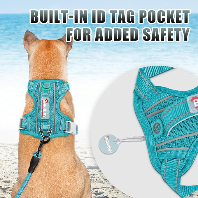 BARKBAY No Pull Dog Harness Large Reflective Dog Harness with Front Clip and Easy Control Handle for Walking Training Running with ID tag Pocket(Ocean Blue,L) - Image 2
