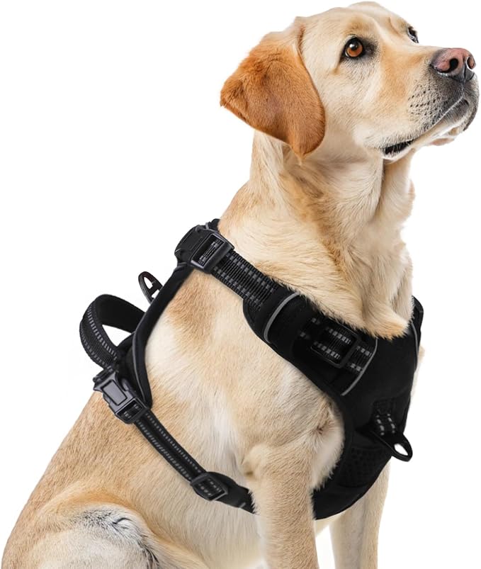PUPTECK No Pull Dog Harness for Large, Adjustable Reflective Dog Harness with Handle Easy Control, Comfortable Soft Padded Pet Vest Harness for Large Dogs, Black L by PUPTECK