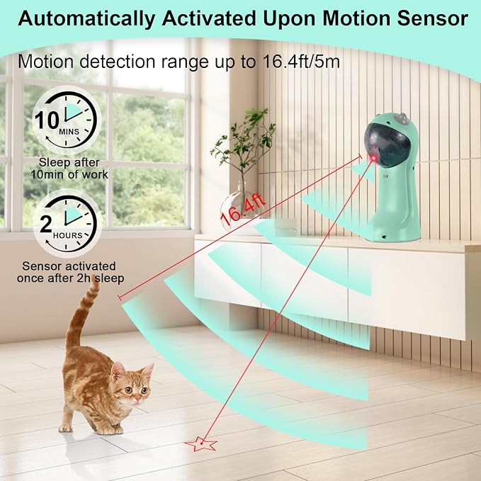 TBTeek Cat Toy, Automatic Cat Toy, 5 Fun Patterns, 4 Speed Modes (Green) | Motion-Activated, Rechargeable, Adjustable Light Angles, Random Trajectory - Image 3